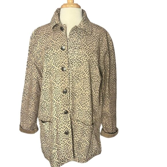 Reversible Suede Animal Print Brown Chore Coat Shacket Size Large Tan Chico's - Picture 1 of 13